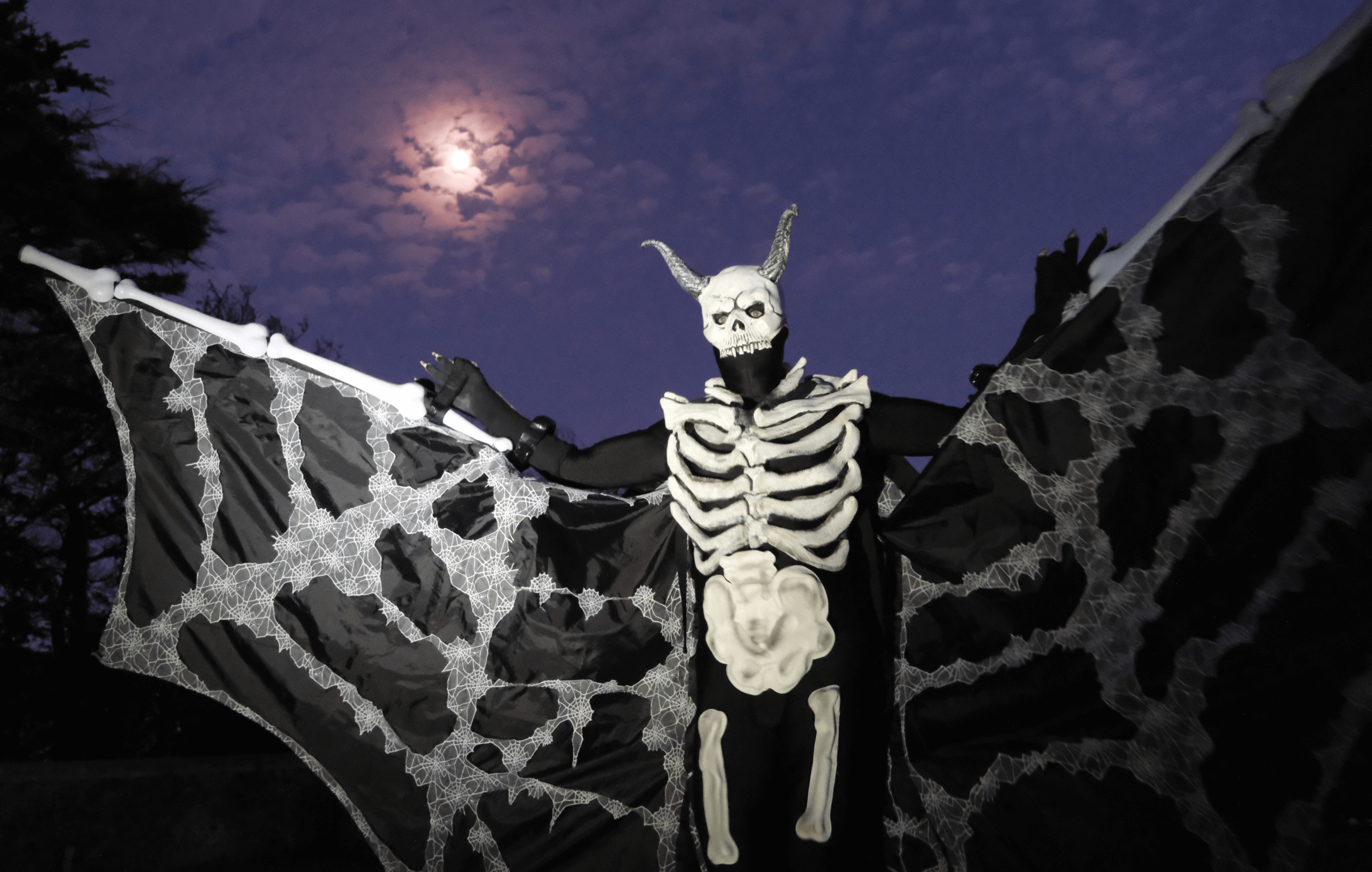 Stilt-walking spider skeleton and voodoo priest