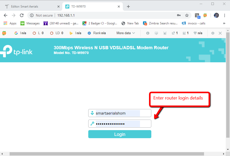 TP-Link router login screen