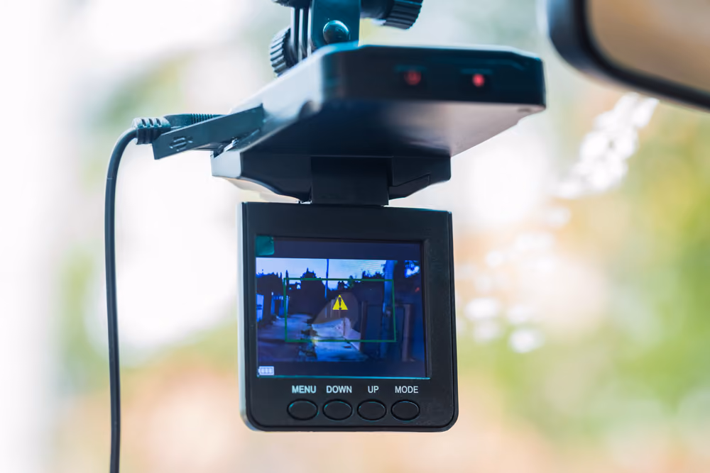 Dash cam on windshield
