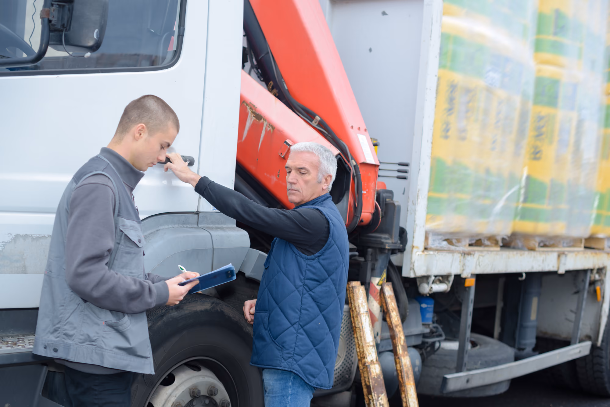 Driver getting his rig inspected
