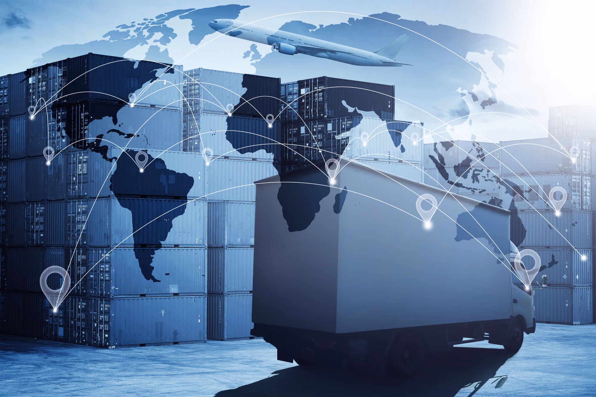 Animation of a truck and global supply chain