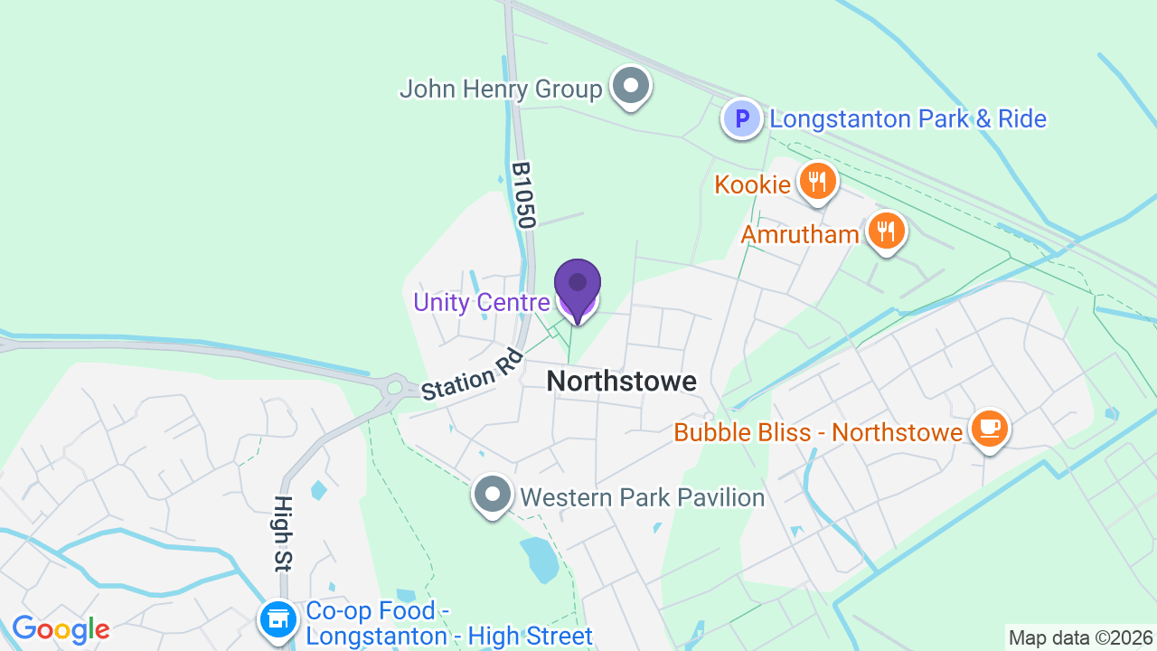 Map showing Northstowe Unity Centre, Pathfinder Way, Northstowe