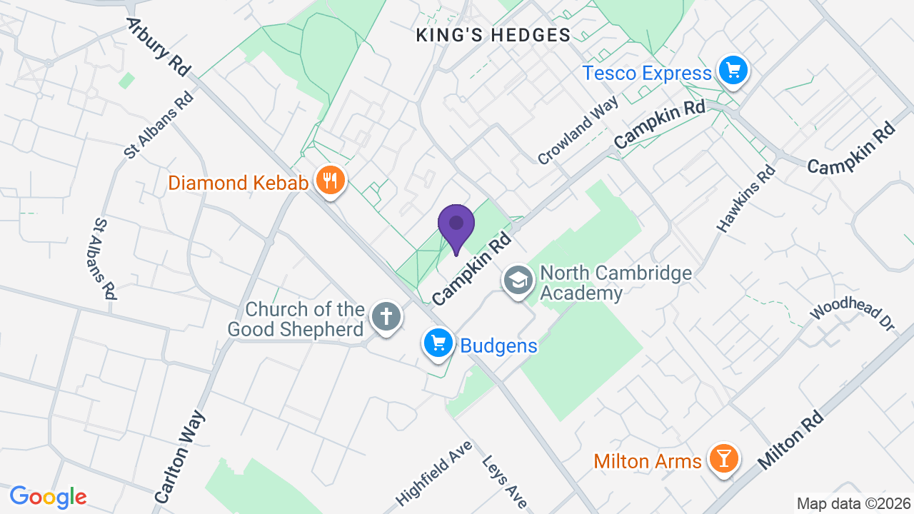 Map showing Arbury Community Centre, Campkin Road, north Cambridge