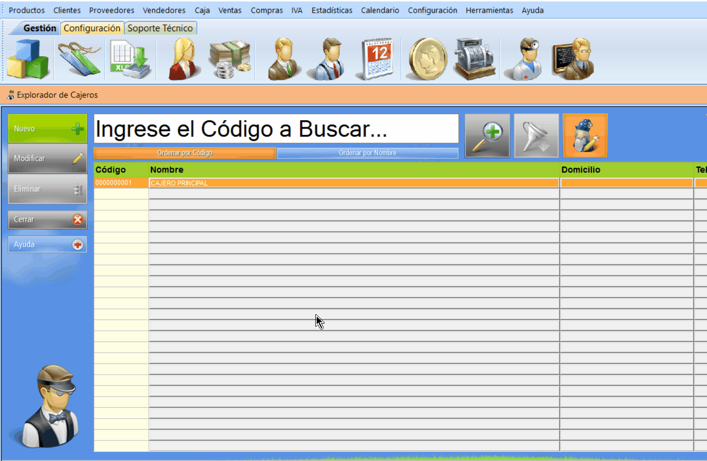 Presiona el botón Nuevo para crear un nuevo cajero en tu base de datos