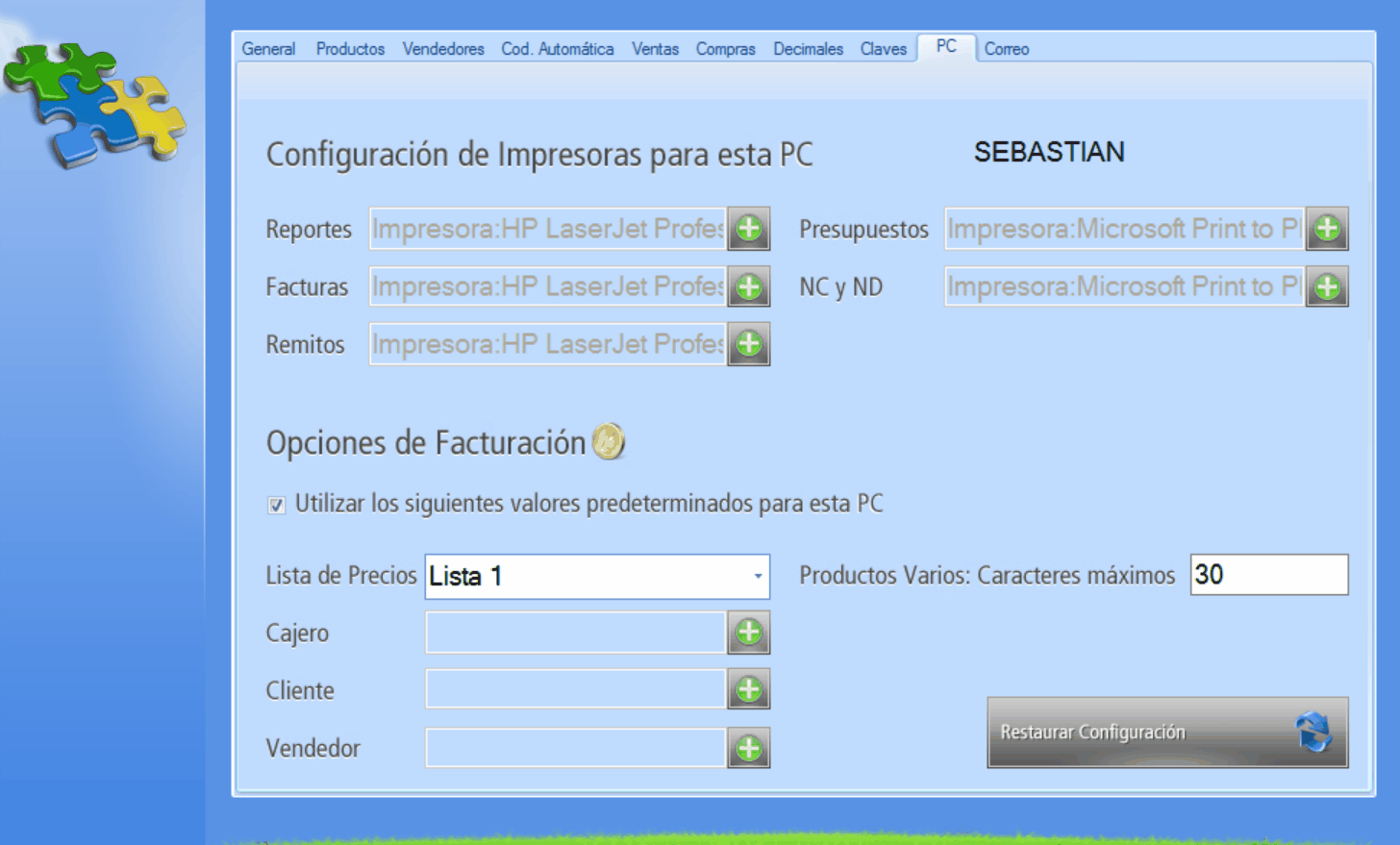 Seleccionamos un valor predeterminado para cajeros