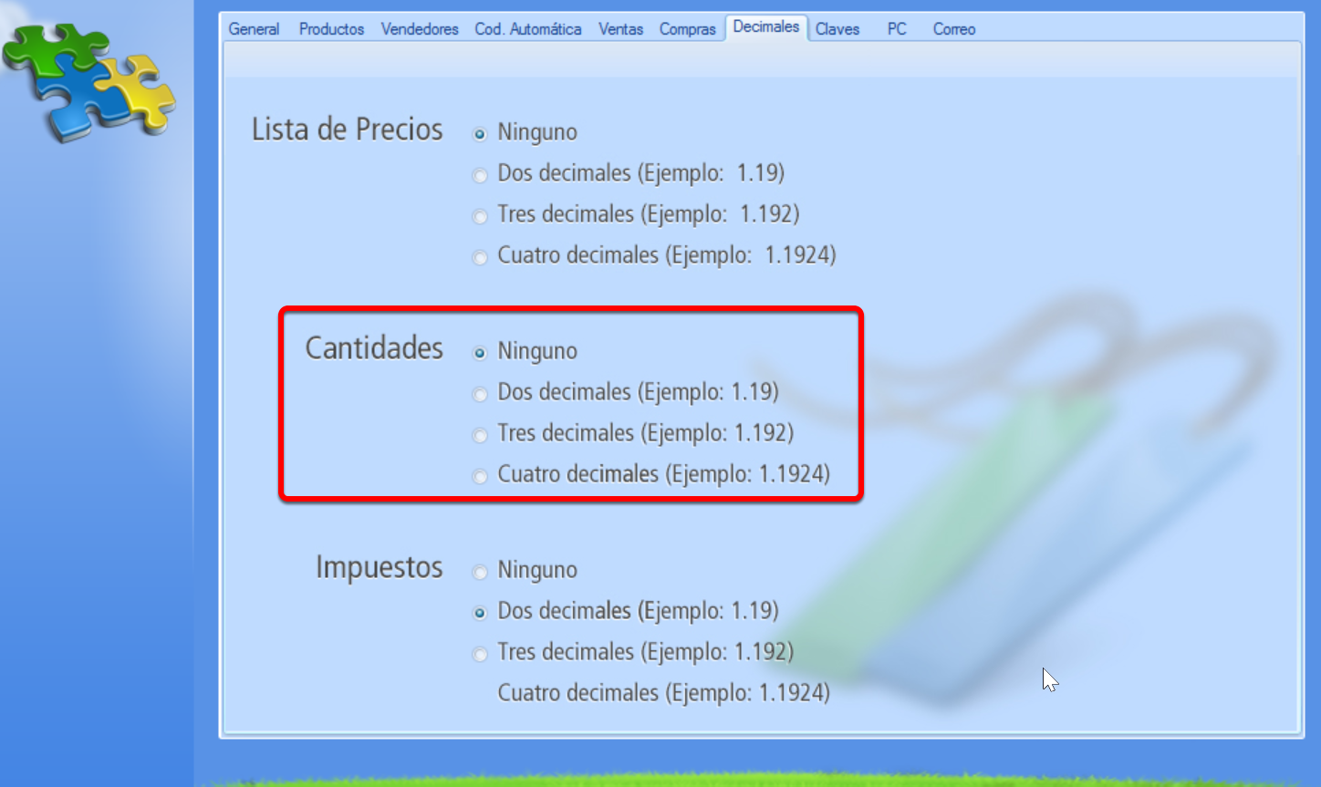 Decimales para expresar la cantidad de producto