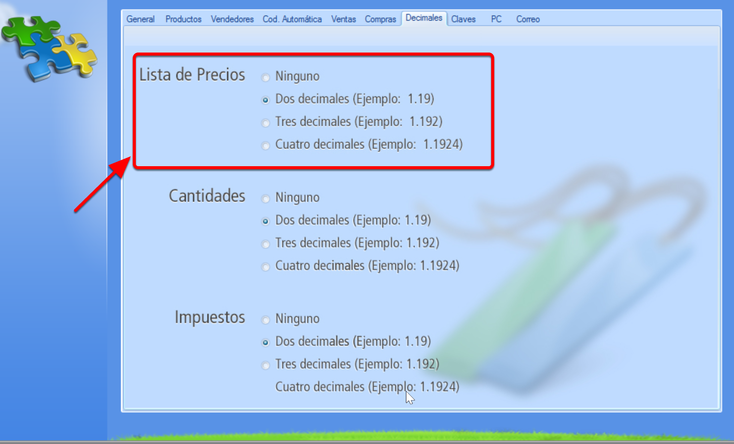 Cantidad de decimales para expresar los Precios