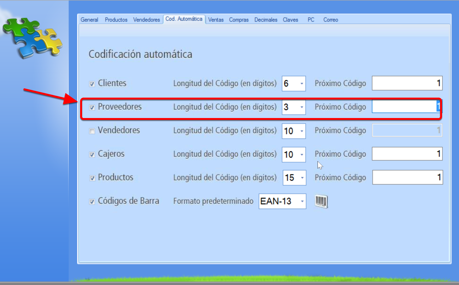 Establece la codificación automática de proveedores