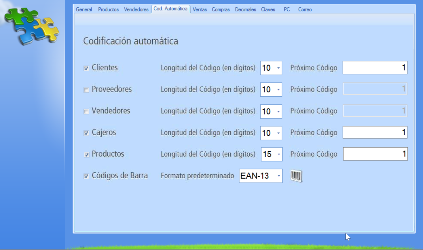 Pestaña Codificación Automática en la ventana de Configuración de la aplicación