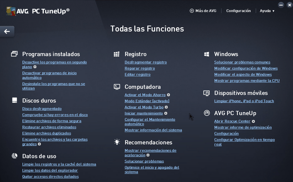 Mantenimiento de AVG PC TuneUp