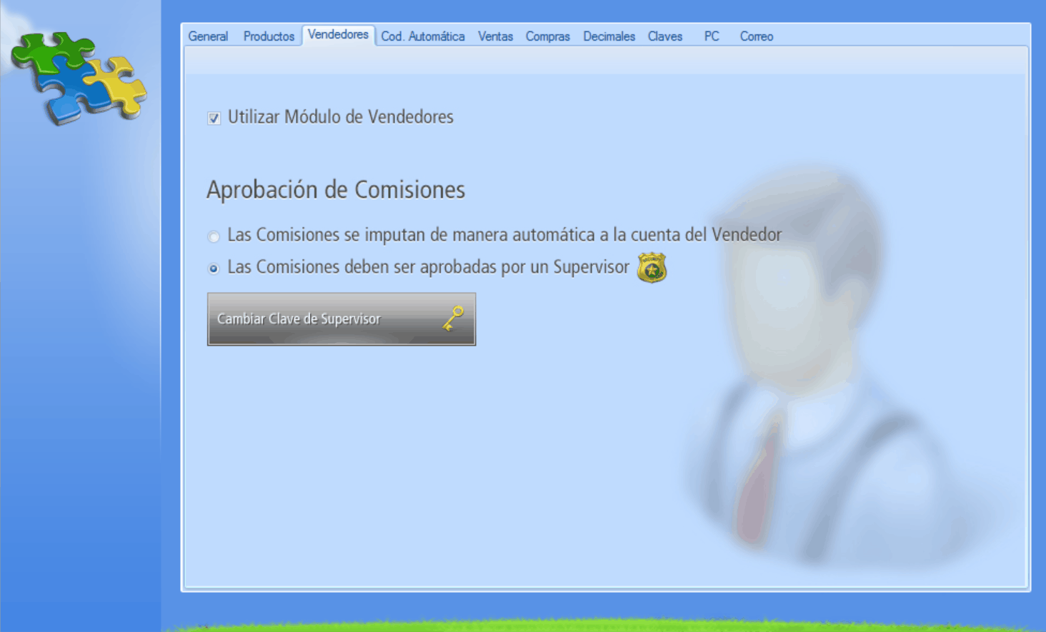 Ventana ingresar clave de supervisor de Ventas