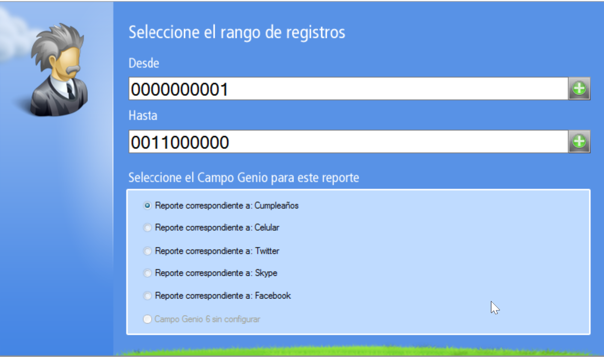 Ventana de selección de Campo para Reporte de Campos Genio de Clientes