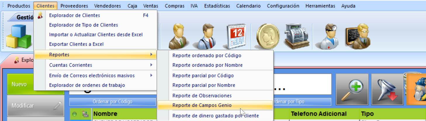 Reporte de Campos Genio de Clientes