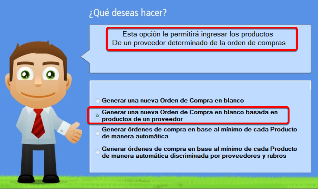 Generar una nueva Orden de Compra en blanco basada en productos de un proveedor