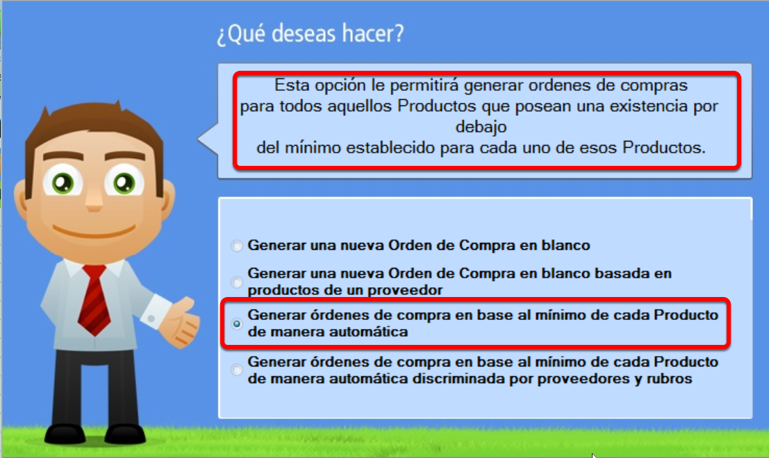 Generar órdenes de compra en base al mínimo de cada Producto de manera automática