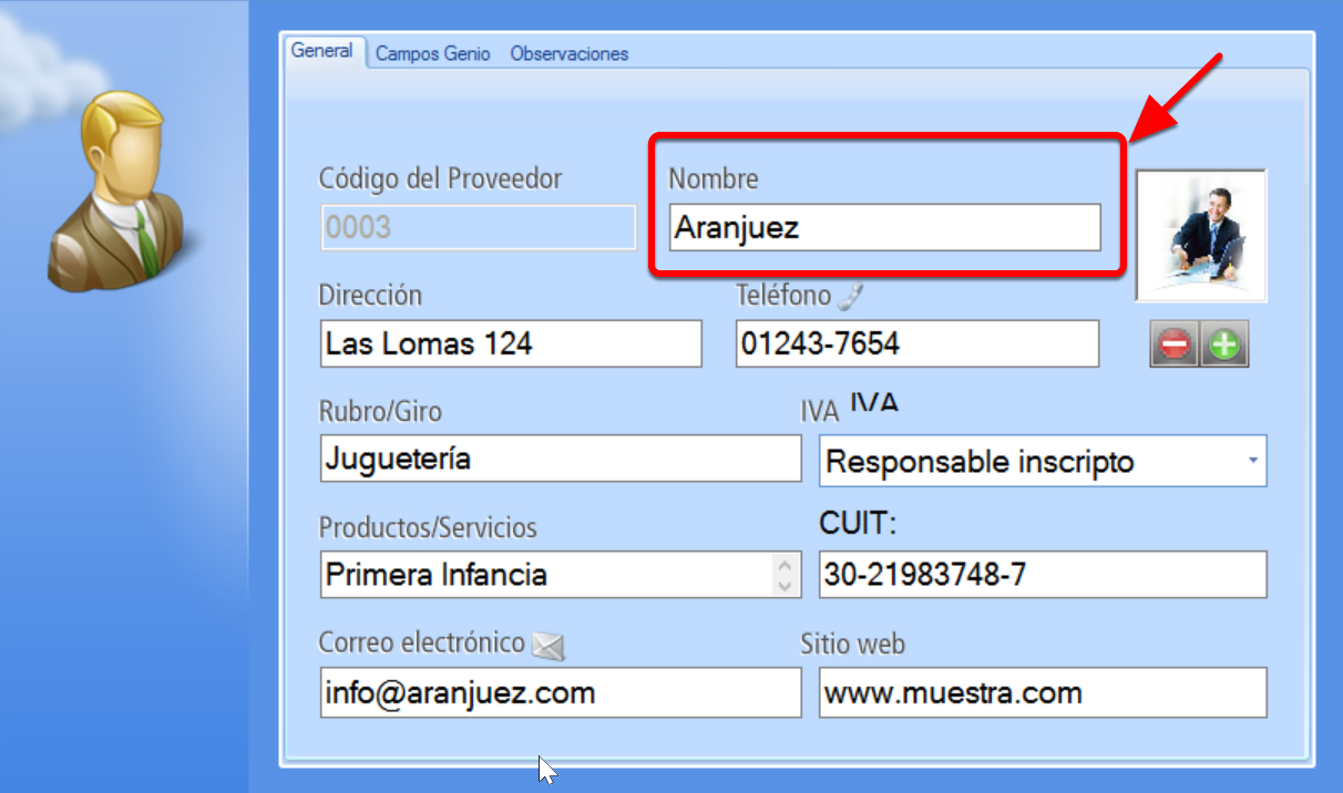 Campo nombre proveedores