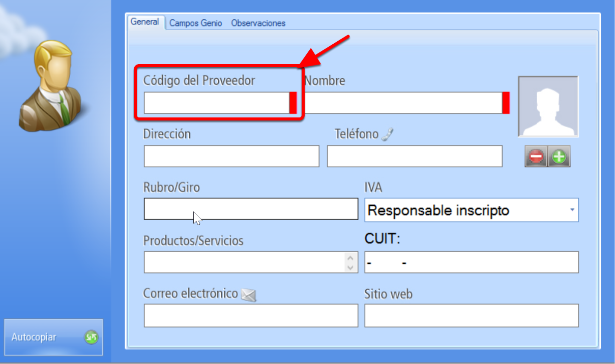 código proveedor manual