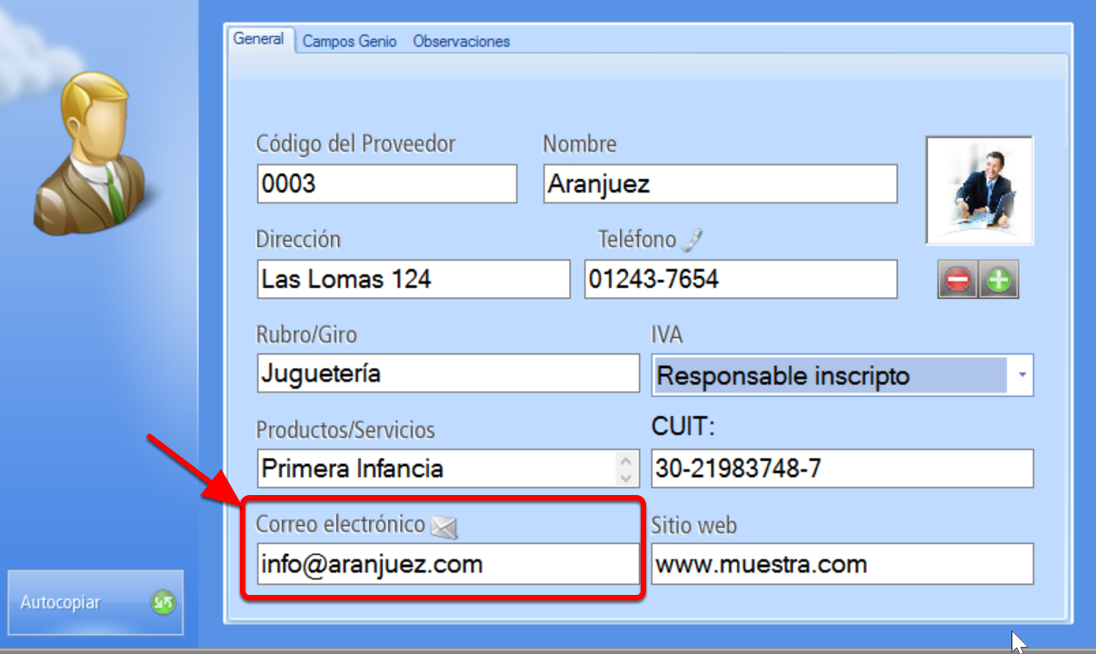 Correo electrónico proveedores