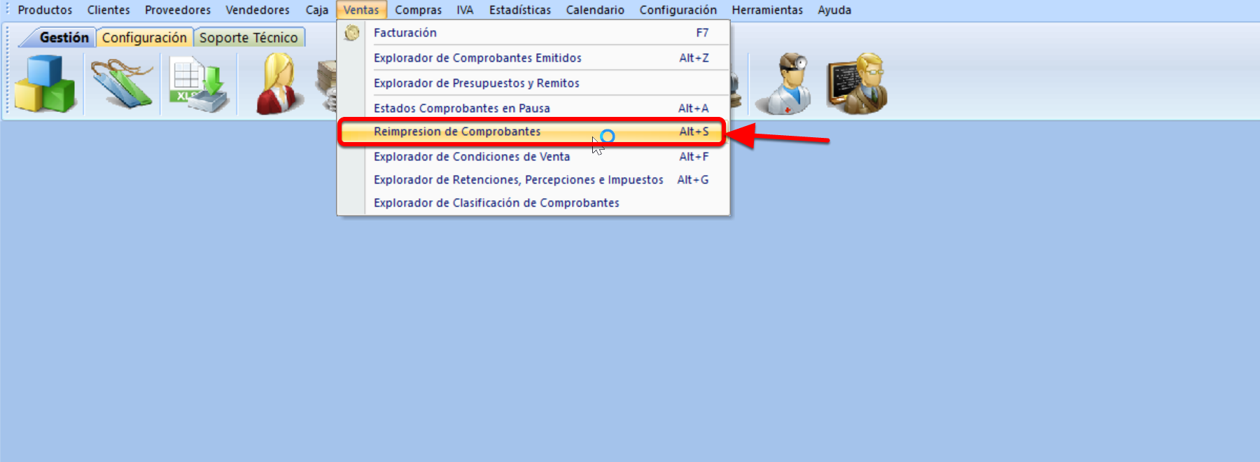 menú reimpresión de comprobantes