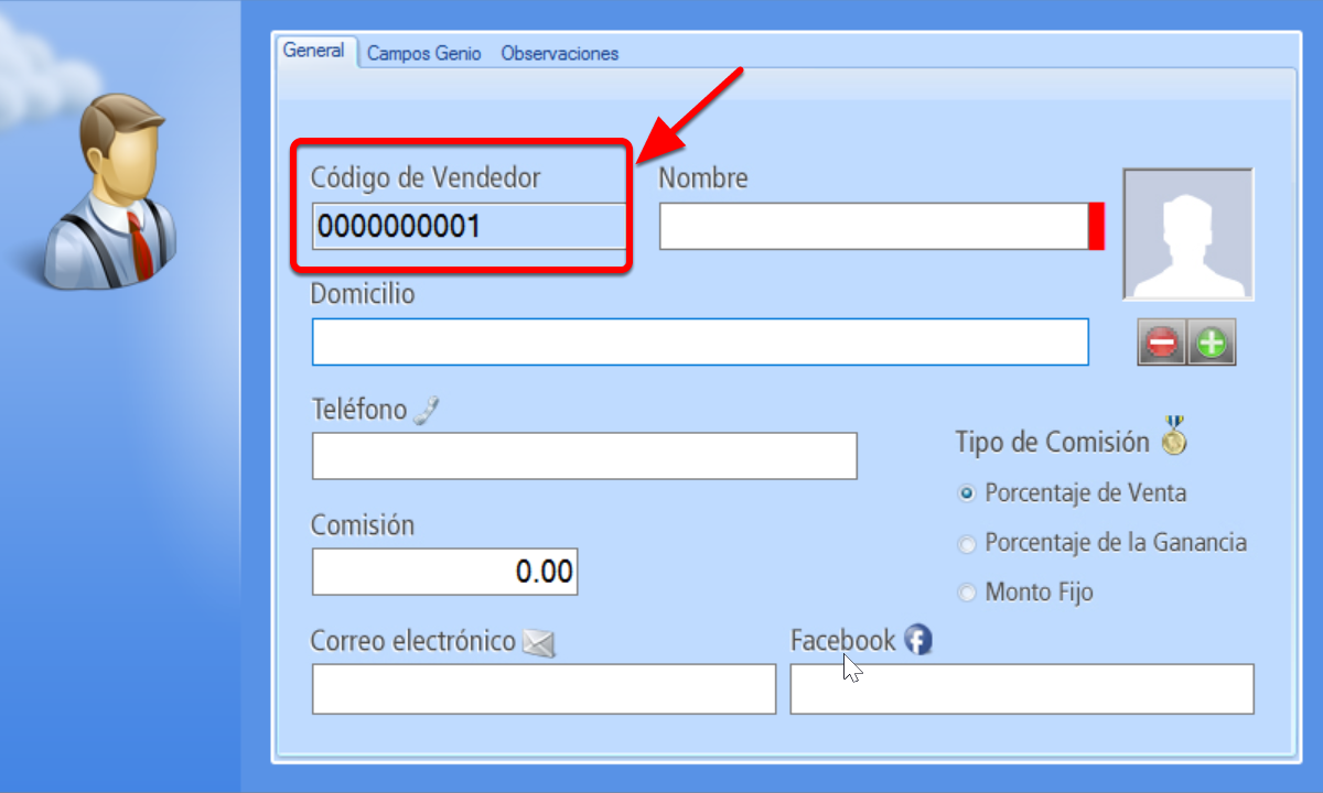 Campo código automático vendedor