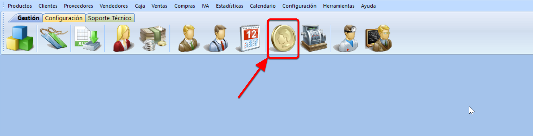 El icono para abrir el módulo de facturación es el de la moneda