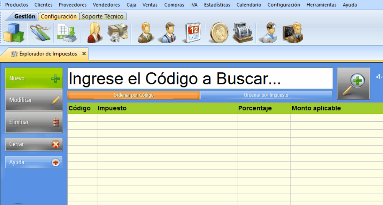 Ingreso código nuevo impuesto