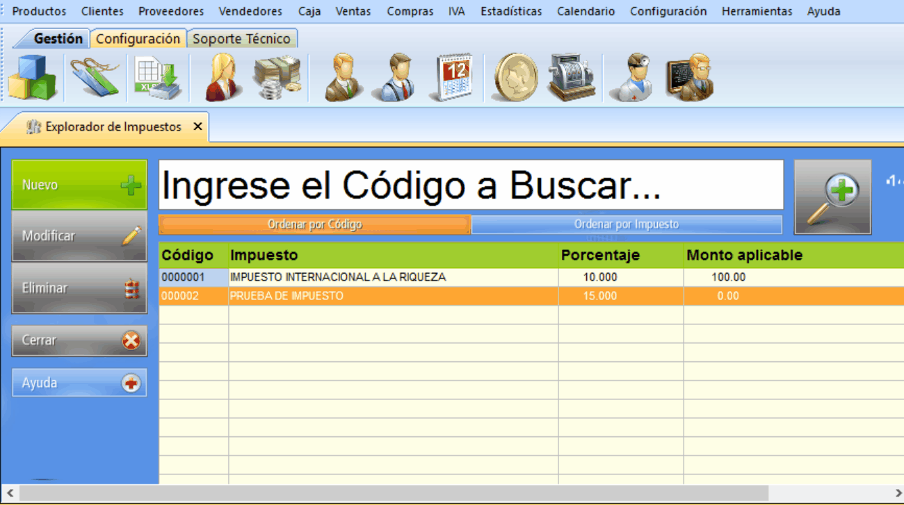 Mediante la opción modificar el sistema de gestión para empresas te permitira cambiar cualquier valor ingresado anteriormente