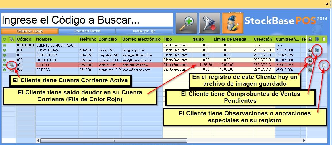 Iconos en el explorador indican situaciones particulares del Cliente o pendientes