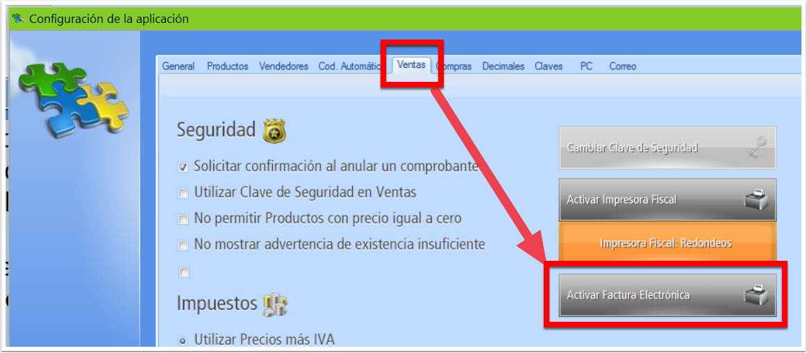 en la pestaña ventas, dale clic al botón activar factura electrónica
