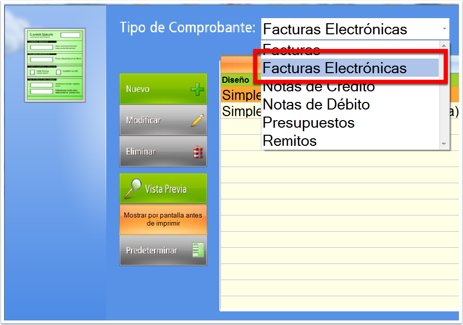 En tipo de comprobante selecciona facturas electrónicas