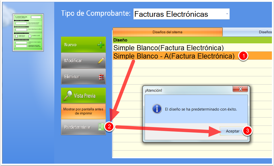 elige el diseño que quieras usar, pulsa predeterminar y aceptar