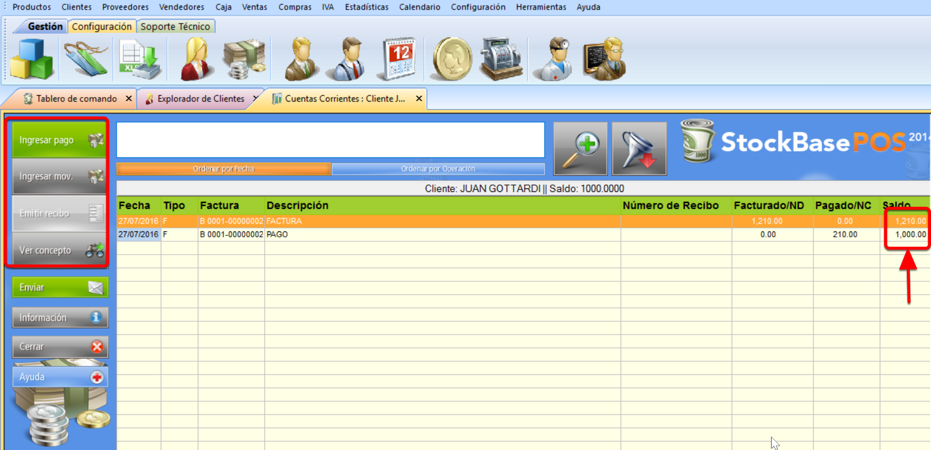 Explorador de Cuenta Corriente del cliente