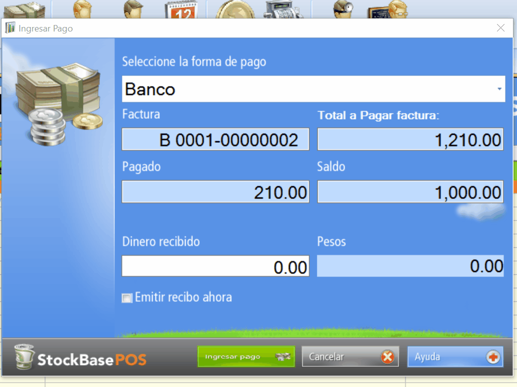 Ejemplo ingreso de pago