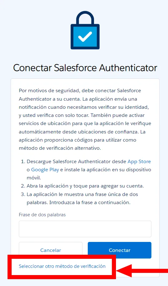 Seleccionar otro método de verificación