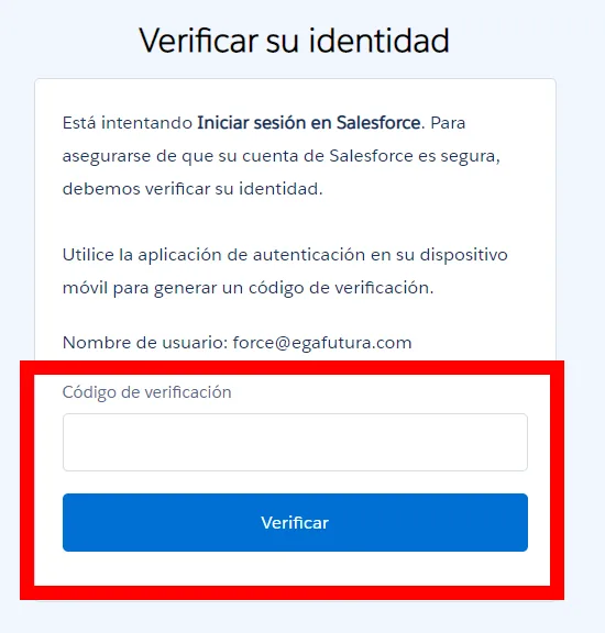 Una vez que ingreses el código correctamente, serás redirigido a la página principal de EGA Futura.