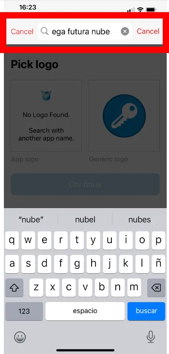 Pulsa el botón Buscar luego de escribir "ega futura nube"