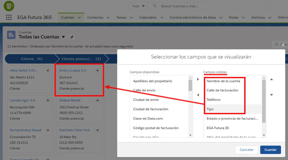 Campos a mostrar en una tarjeta Kanban