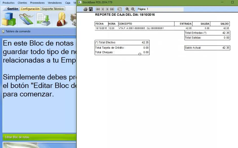 Reporte de Caja Diaria con discriminación de totales