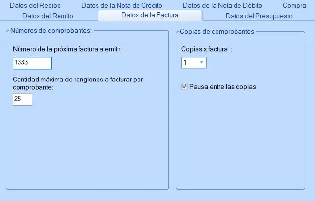 Número de la próxima factura a emitir por el sistema