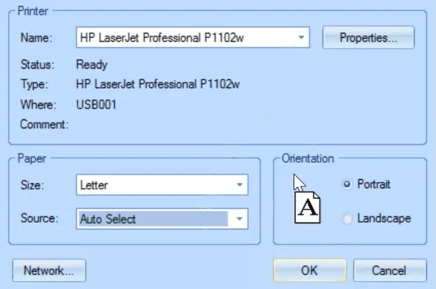 Una lista desplegable muestra todas las impresoras disponibles