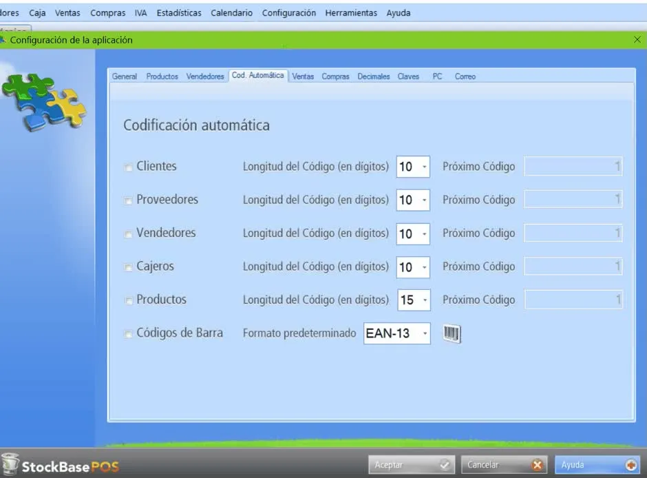 Pestaña Codificación Automática de la ventana Configuración de la aplicación