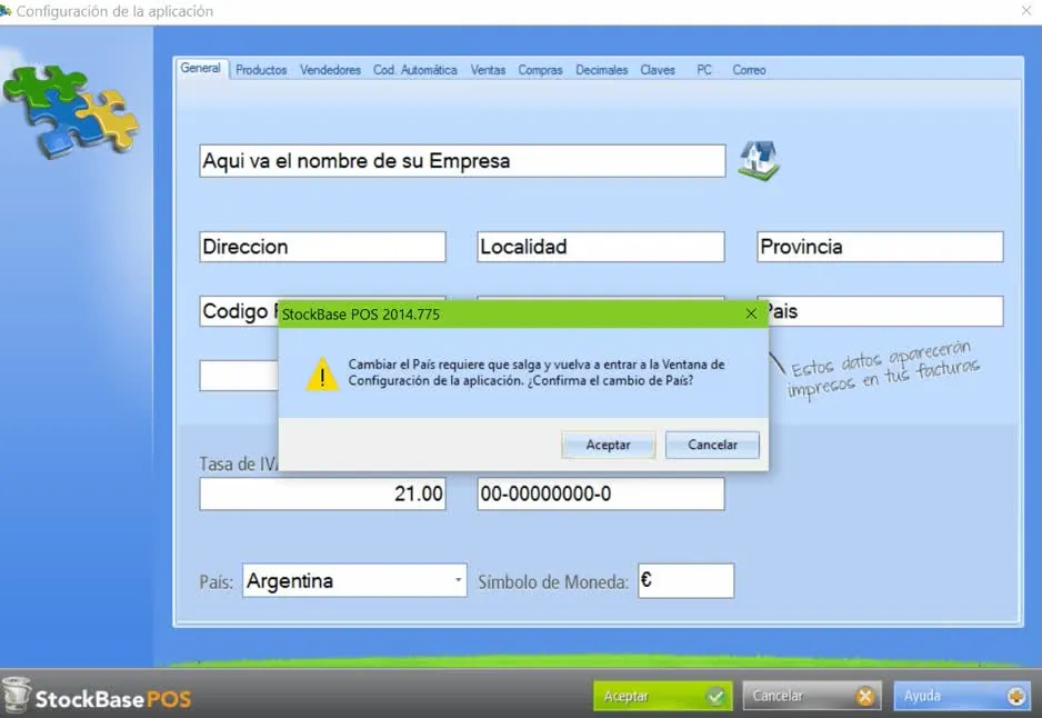 Menú Configuración de la Aplicación