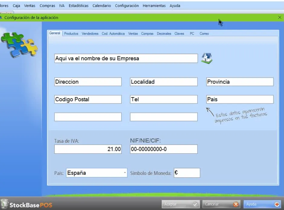 Menú Configuración de la Aplicación