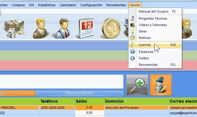 Desde el menú de Ayuda, ejecuta la opción Licencia
