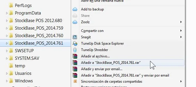 Posiciónate con el mouse arriba de la carpeta del programa, realiza clic derecho, y selecciona la opción de crear el archivo compactado