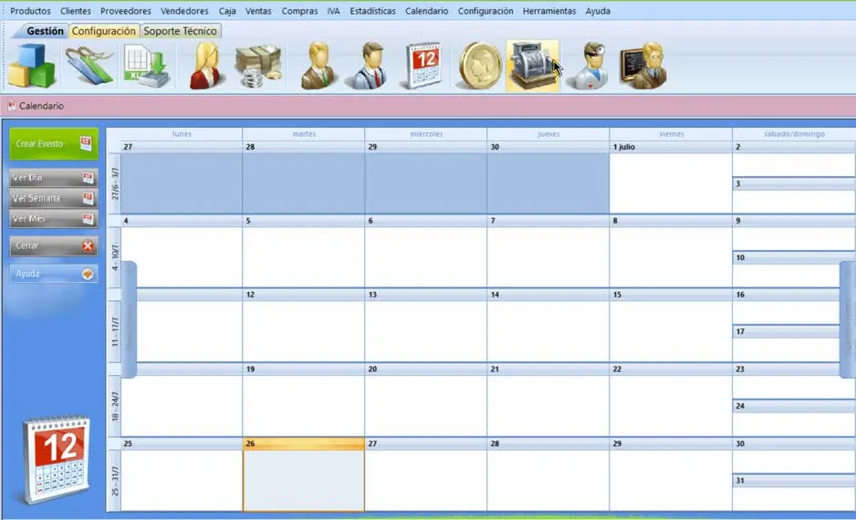 Apertura del calendario desde el menú principal