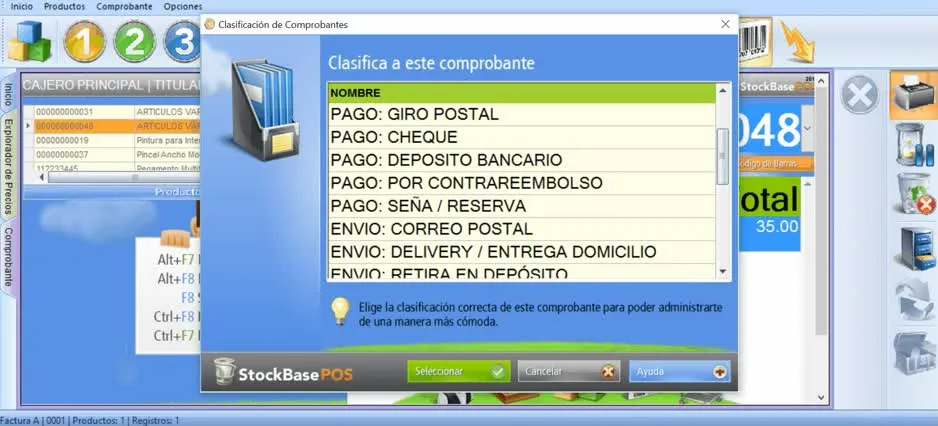 completar proceso de venta para acceder a la clasificación del comprobante