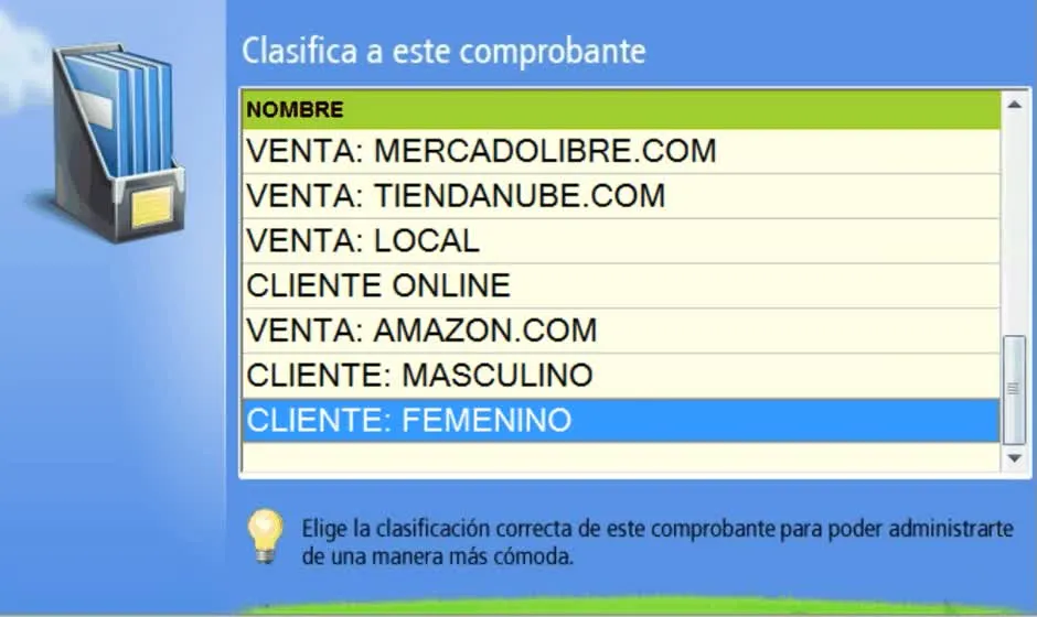 Listado clasficacion de comprobante