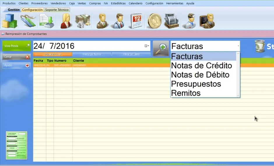 Es posible filtrar por el tipo de comprobante