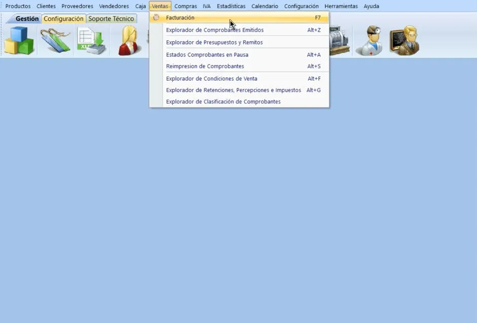 Menu para hacer una venta o factura en el sistema
